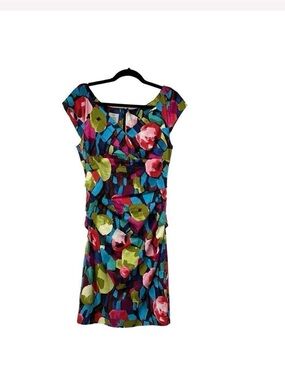 Suzi Chin for Maggy Boutique Color Block Floral Short Sleeve Dress